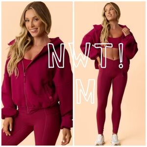 NWT!  M Blogilates Marshmallow zip up hoodie jacket • Burgundy